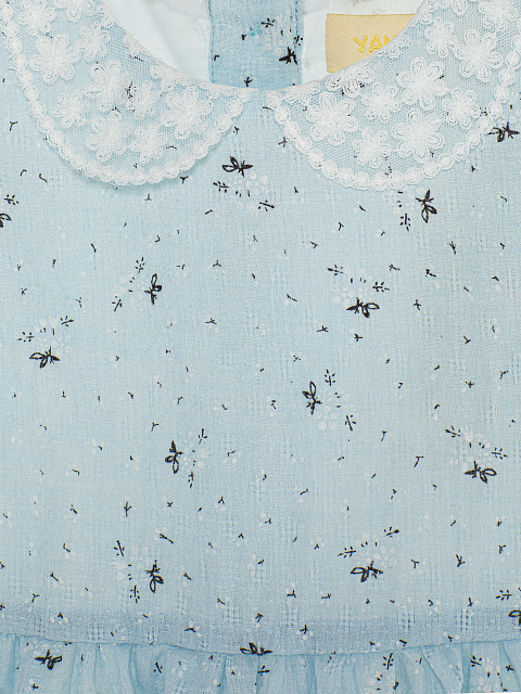 Голубое детское платье из хлопка с цветочным принтом и кружевным воротником, 3