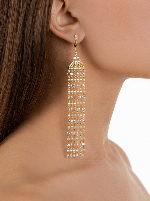 Серьги из золота с желтыми бриллиантами и желтым жемчугом, 2