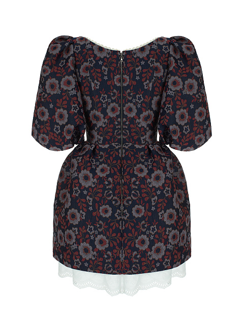 Синее платье-мини из жаккарда с цветочным принтом, 2 Синее платье-мини из жаккарда с цветочным принтом, 2