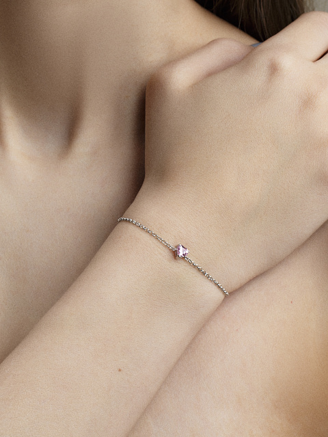 Серебряный браслет с фианитом в огранке "Сердце", 2 Серебряный браслет с фианитом в огранке "Сердце", 2