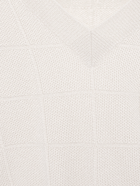 Белый пуловер из кашемира с V-вырезом, 3