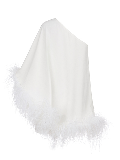 Белое асимметричное платье-мини с боа, 2