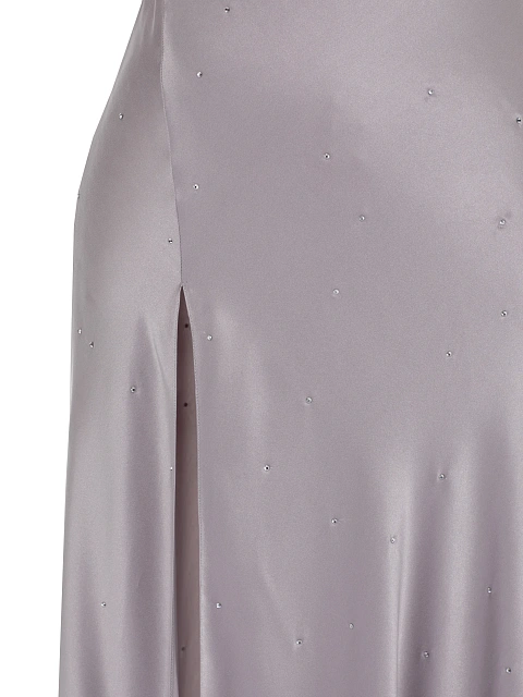 Серое платье-макси из шелка со стразами, 3
