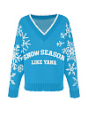 Пуловер синего цвета, снежинки, с надписью "Snow season" LY, V-вырез