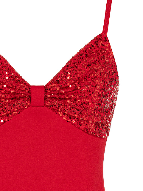 Красное трикотажное платье-мини с пайетками, 3