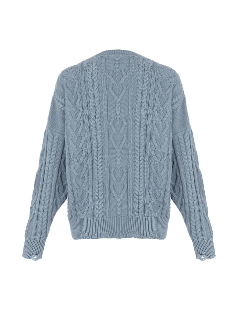 Серо-синий хлопковый свитер с косами, 2