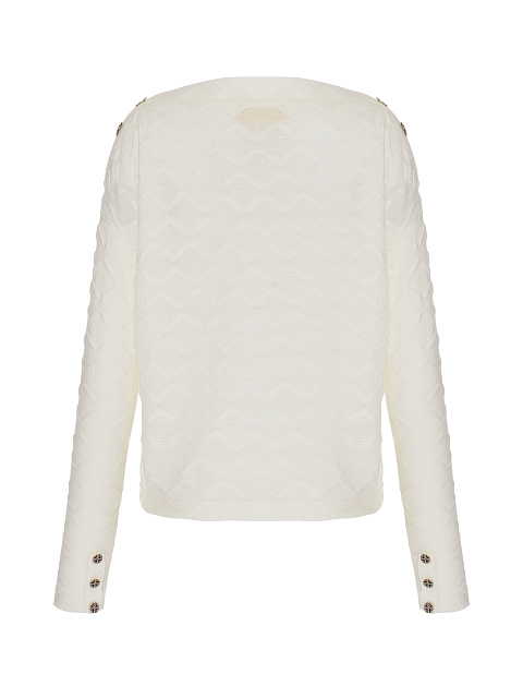 Белый трикотажный лонгслив с пуговицами на плечах, 2