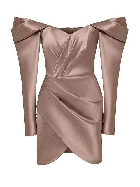 Светло-коричневое платье-мини из шелка , 1