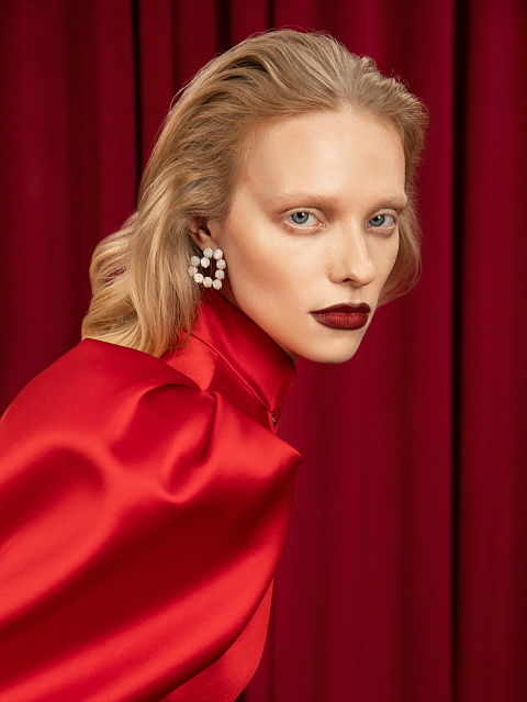 Красное шелковое платье-макси с баской, 14