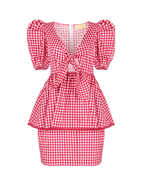 Красный хлопковый комплект в клетку, 1