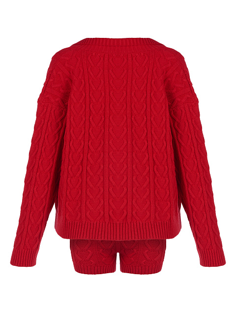 Красный вязаный комплект из пуловера и шорт, 2