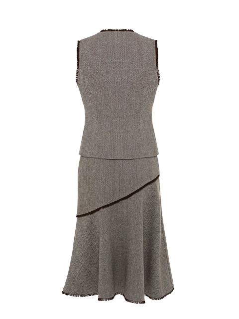 Коричневый комплект из жилета и юбки-миди, 2