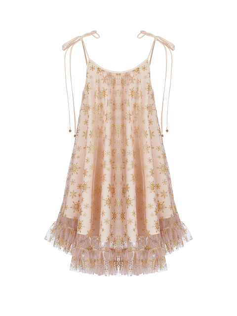 Бежевый детский сарафан с золотыми снежинками, 1