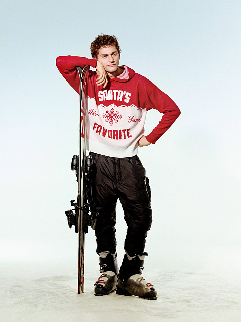 Красно-белый свитер с капюшоном Santa's Favorite, 4