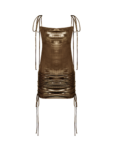 Коричневое платье-трансформер из трикотажа с металлическим блеском, 1