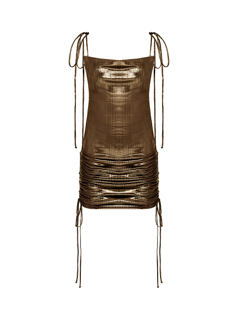 Коричневое платье-трансформер из трикотажа с металлическим блеском, 1