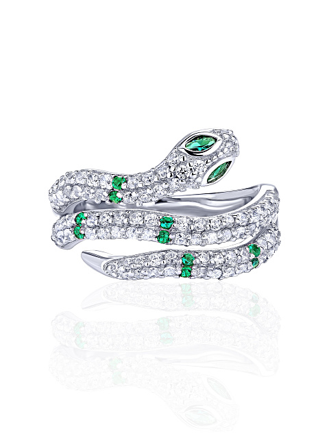 Кольцо в виде змеи из серебра с фианитами, 2