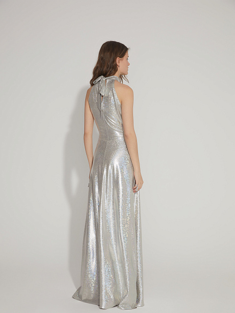 Серебристое голографическое платье-макси, 8