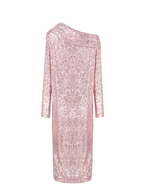 Розовое платье-миди с пайетками и открытым плечом, 2