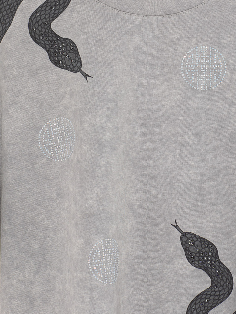 Серая футболка из меланжевого трикотажа с принтом и стразами, 3