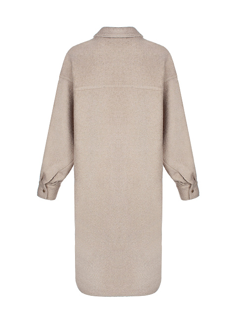 Бежевое пальто-рубашка из шерсти, 2