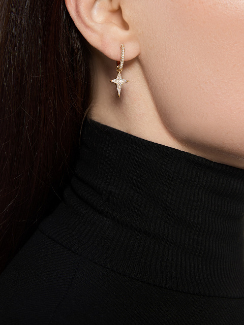 Асимметричные хупсы из желтого золота с подвеской, 2 Асимметричные хупсы из желтого золота с подвеской, 2