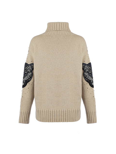 Бежевый кашемировый свитер с вышивкой, 2