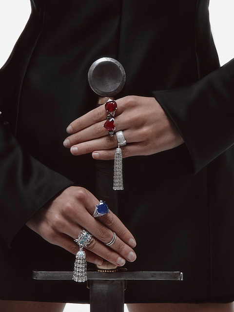 Кольцо-кисть из белого золота с турмалинами Параиба и бриллиантами, 4 Кольцо-кисть из белого золота с турмалинами Параиба и бриллиантами, 4