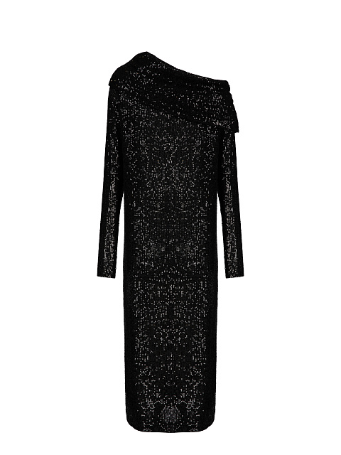 Черное платье-миди с пайетками и открытым плечом, 2