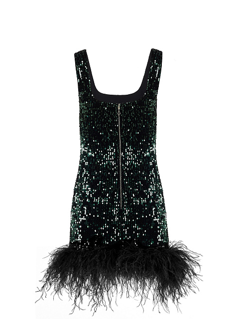 Черное бархатное платье-мини в пайетках с боа, 2 Черное бархатное платье-мини в пайетках с боа, 2