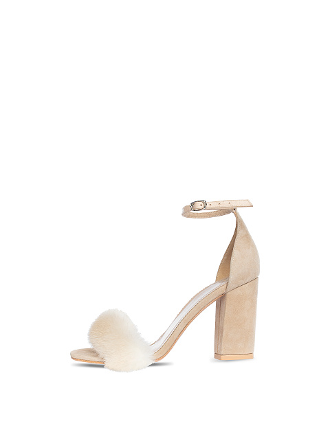 Бежевые замшевые босоножки с мехом норки, 2 Бежевые замшевые босоножки с мехом норки, 2