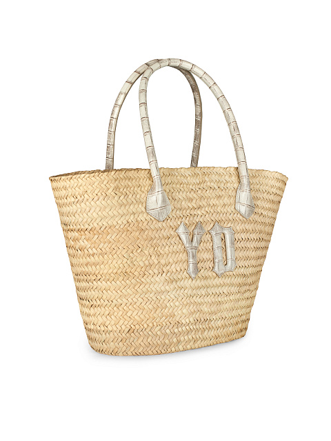 Плетеная соломенная сумка с отделкой из кожи крокодила, 2