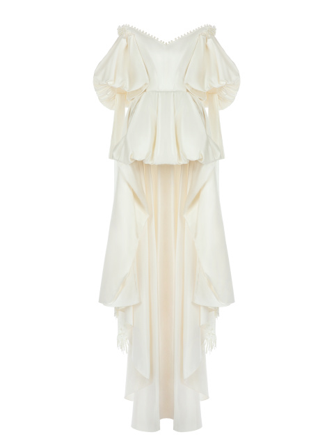 Белое шелковое платье с асимметричным подолом, 1