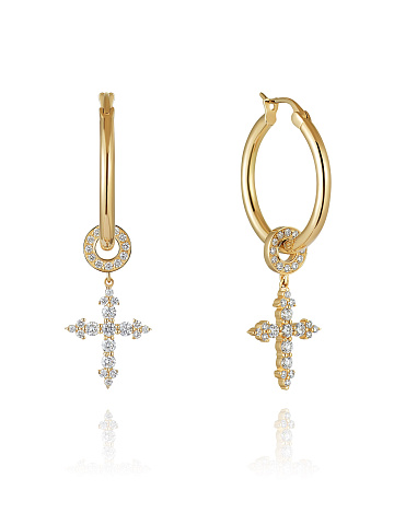 Хупсы из желтого с золота с подвесками-крестами с желтыми бриллиантами круглой огранки, 1