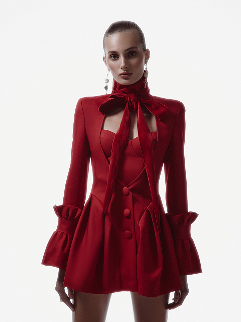 Красный комплект из платья-жакета и топа, 2