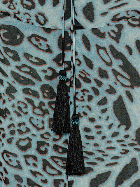 Голубое платье-миди из шифона с леопардовым принтом, 4