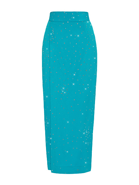 Бирюзовый шелковый комплект из топа и юбки-миди, 4 Бирюзовый шелковый комплект из топа и юбки-миди, 4