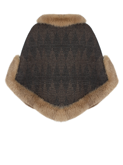 Серое шерстяное пончо с бежевым мехом песца, 2 Серое шерстяное пончо с бежевым мехом песца, 2