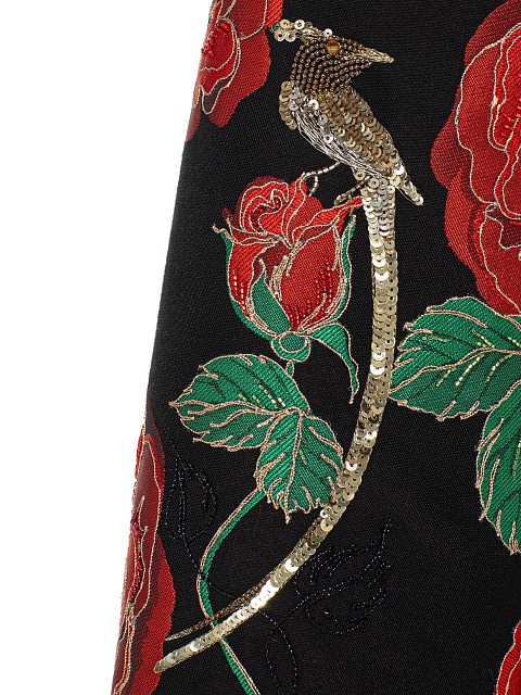Укороченный жакет из черного жаккарда с цветочным принтом и вышивкой, 4