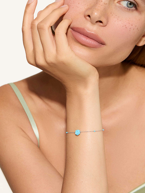 Браслет из белого золота с розой из бирюзы, 3 Браслет из белого золота с розой из бирюзы, 3