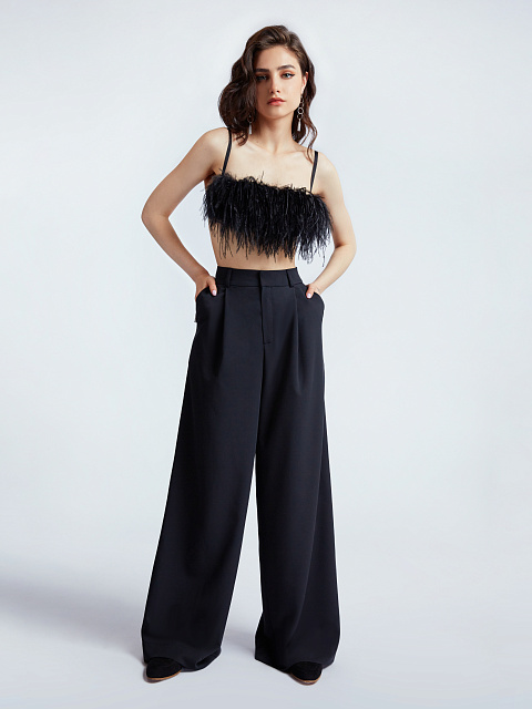 Черные брюки-палаццо с защипами, 6