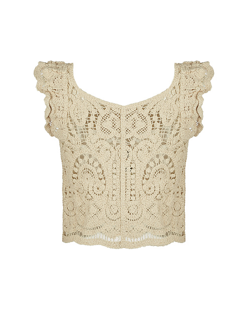 Бежевый кружевной топ на пуговицах, 4