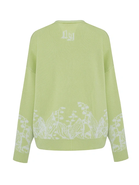 Салатовый оверсайз кардиган с ландышами, 2