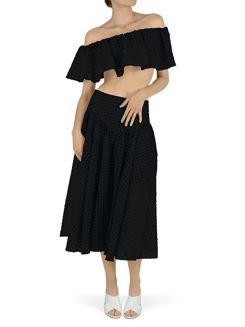 Черный шифоновый комплект из топа и юбки-миди, 6 Черный шифоновый комплект из топа и юбки-миди, 6