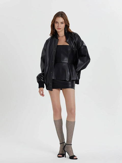 Черное платье-мини из эко-кожи с баской, 7 Черное платье-мини из эко-кожи с баской, 7