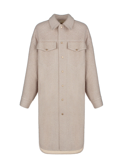 Бежевое пальто-рубашка из шерсти, 1