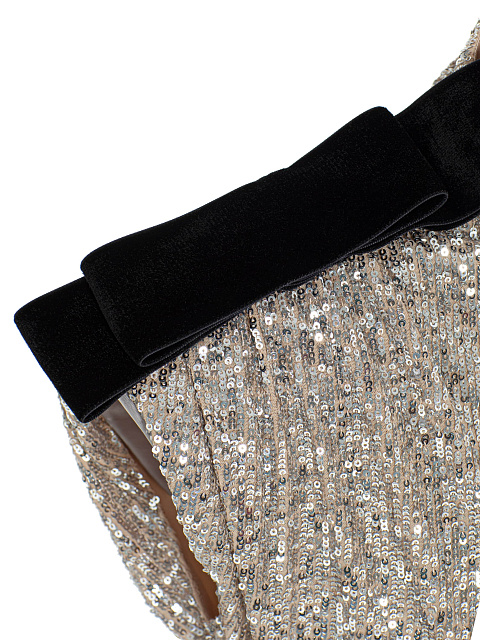 Серебристое платье-мини в пайетках с бархатным бантом, 7