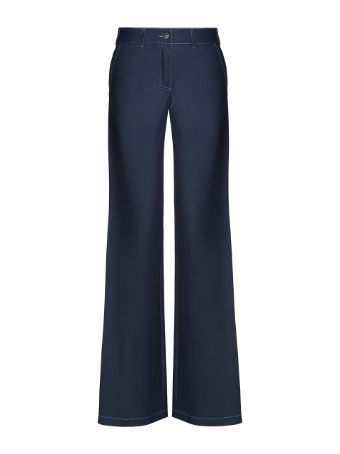 Темно-синие джинсы-клеш с вышивкой на карманах, 1