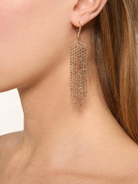 Длинные серьги из розового золота с коричневыми бриллиантами, 3 Длинные серьги из розового золота с коричневыми бриллиантами, 3