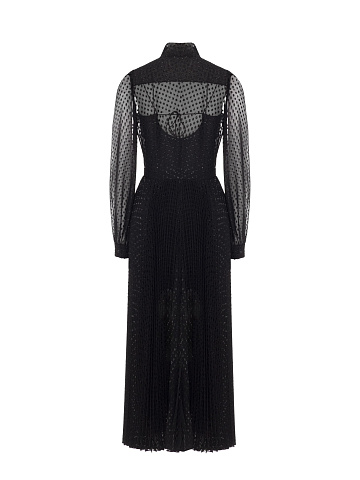 Черное платье-миди из шифона в горох, 2